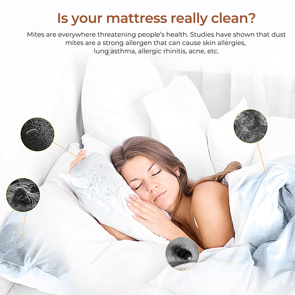 JIGOO J300 Dual-Cup Smart Mite Cleaner 13KPa Suction Dust Mite Sensor Metal Brushroll 55 Celsius Hot Air UV Light Ultrasonic Tech 99.9% Removing Mites 0.5L Dust Cup - White