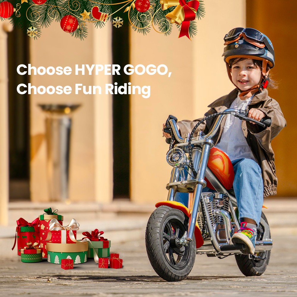 HYPER GOGO Challenger 12 Plus with App Electric Motorcycle for Kids 12'' Pneumatic Tires Bluetooth Speaker Fog - Green