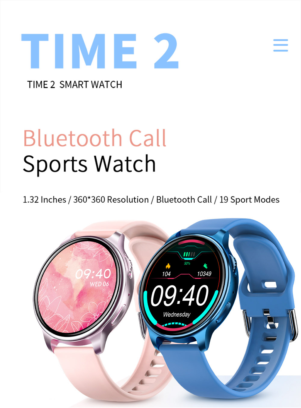 LOKMAT Time 2 Smart Watch Bluetooth Call Heart Rate Monitoring Sports Watch with Sleep Tracker for Android iOS - Blue