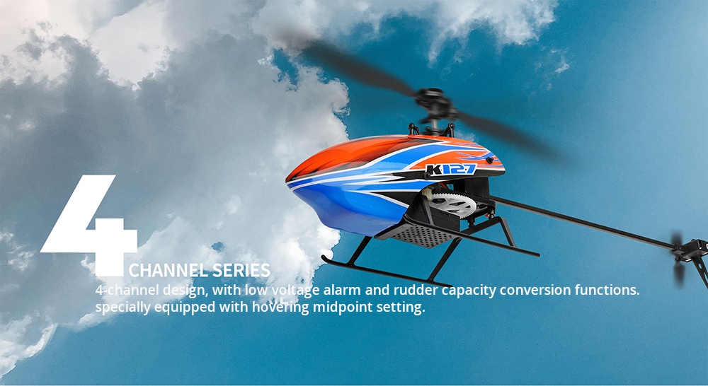 XK K127 4CH 6-Axis Gyro RC Helicopter Altitude Hold Flybarless RTF- One Battery