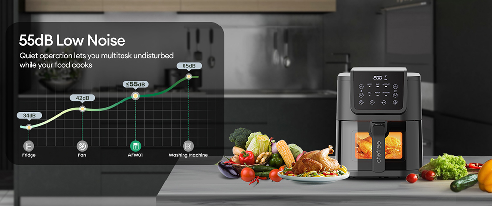 Chefree AFW01 6 in 1 Air Fryer Toaster, objem 5 l, výkon 1500 W, rýchla cirkulácia vzduchu, viditeľné okienko, dotykový LED displej, viac ako 100 receptov online