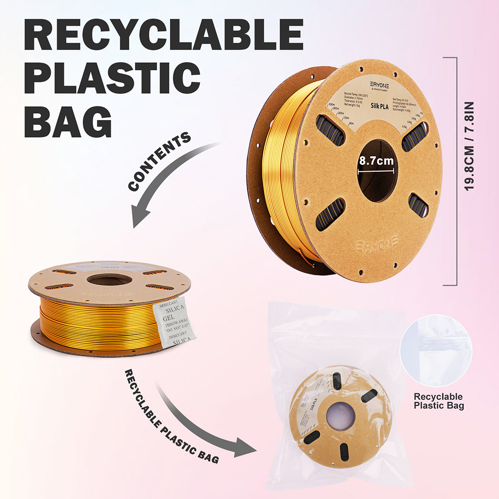 ERYONE Dual Color Silk PLA Filament 1kg - Black & Dark Gold