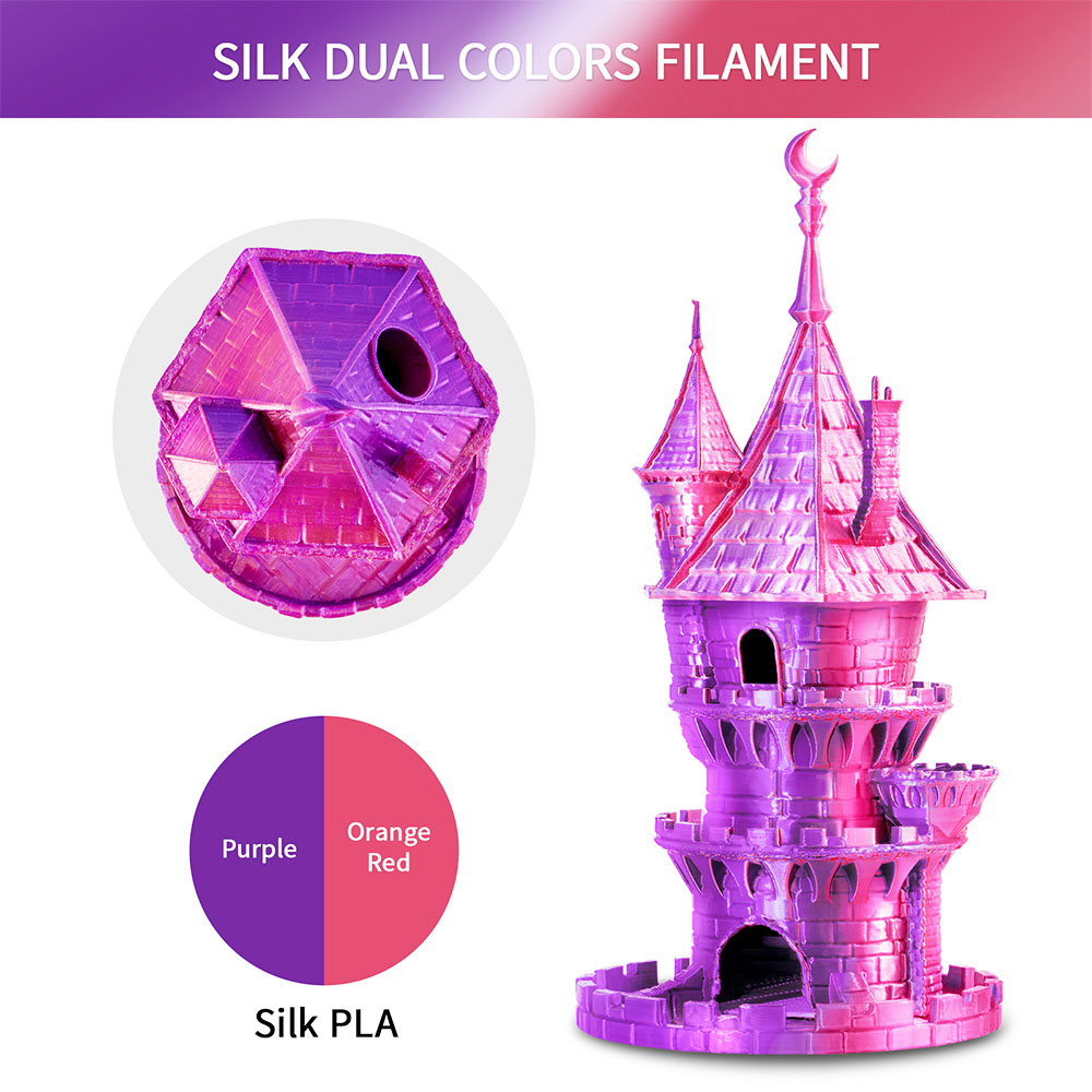 ERYONE Dual Color Silk PLA Filament 1 kg - oranžová červená & fialová