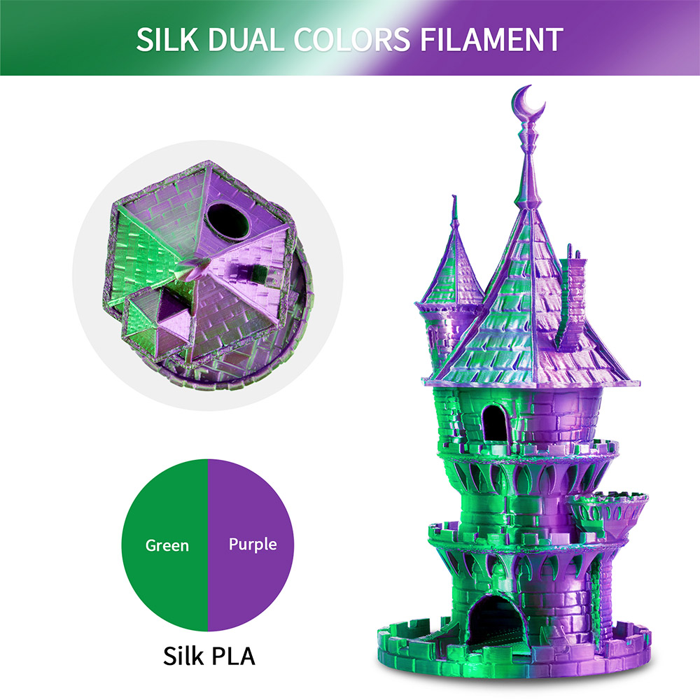 ERYONE Dual Color Silk PLA Filament 1kg - Purple & Green