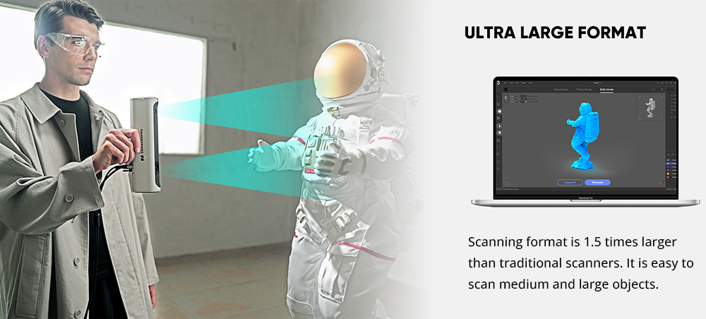 3DMakerpro Lynx 3D Scanner Luxury Edition, 0.10mm Accuracy, 0.30mm Resolution, 10fps Frame Rate, Visual Tracking, 250x400mm Single Capture Range