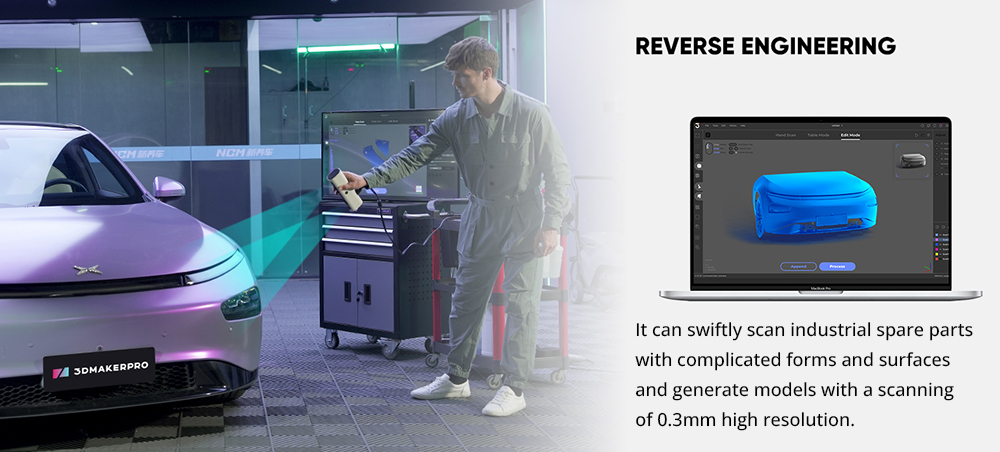 3DMakerpro Lynx 3D Scanner Standard Edition, 0.10mm Accuracy, 0.30mm Resolution, 10fps Frame Rate, Visual Tracking, 250x400mm Single Capture Range