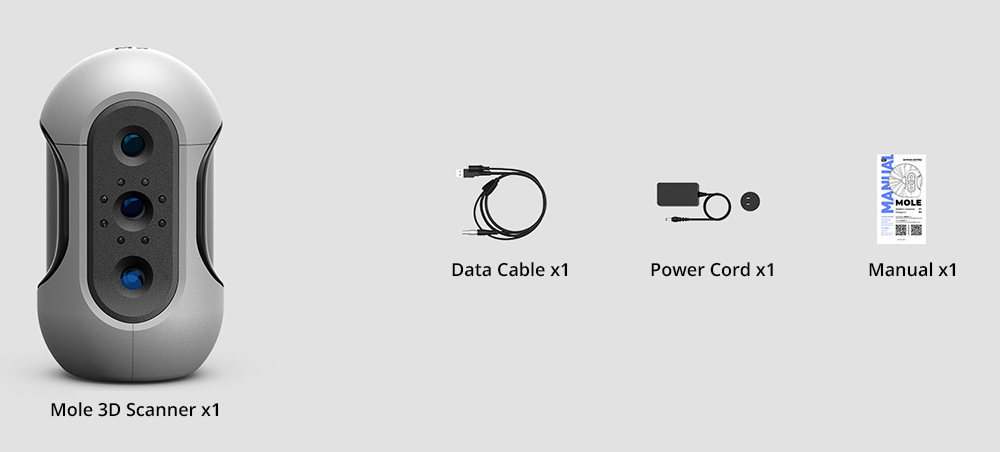 3DMakerpro Mole 3D Scanner Standard Edition, 0.05mm Accuracy, 0.1mm Resolution, 10fps Frame Rate, Visual Tracking, Facial Scanning, Anti-Shake, 200x100mm Single Capture Range