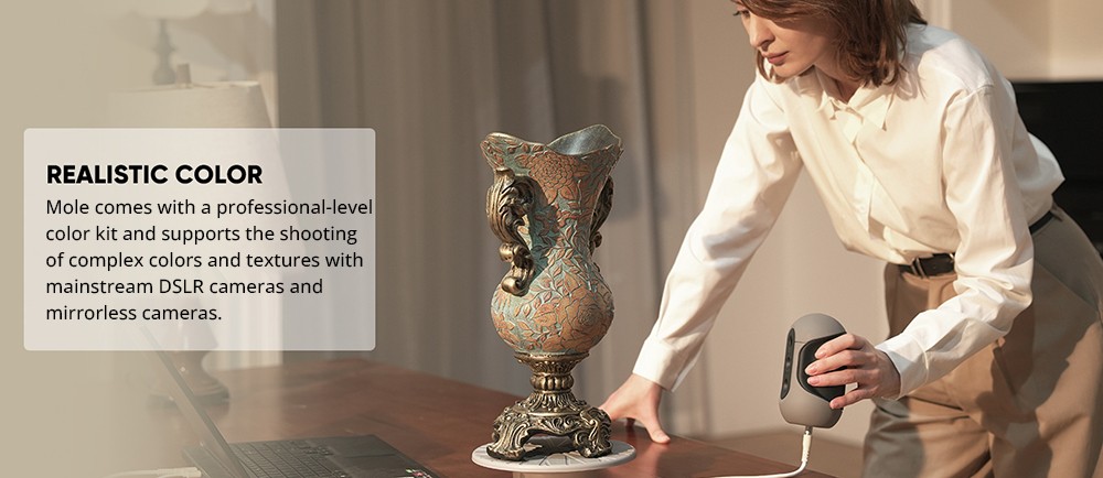 3DMakerpro Mole 3D Scanner Standard Edition, 0.05mm Accuracy, 0.1mm Resolution, 10fps Frame Rate, Visual Tracking, Facial Scanning, Anti-Shake, 200x100mm Single Capture Range
