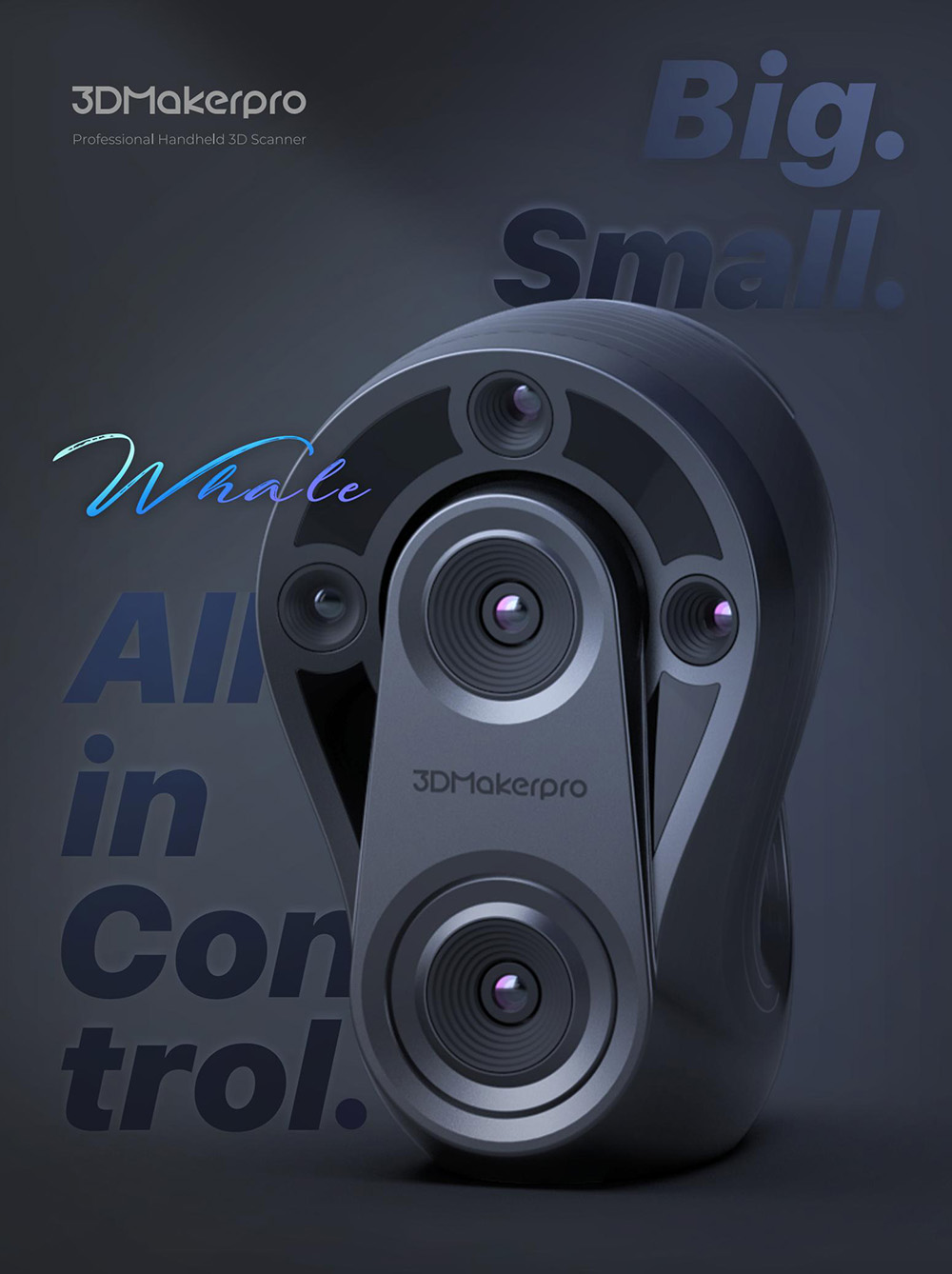 3DMakerpro Whale 3D Scanner Premium Edition, Dual Core, 0.05mm Accuracy, 0.2mm Resolution, 10fps Frame Rate, No Marker Scanning, 530x370mm Single Capture Range, with Turntable