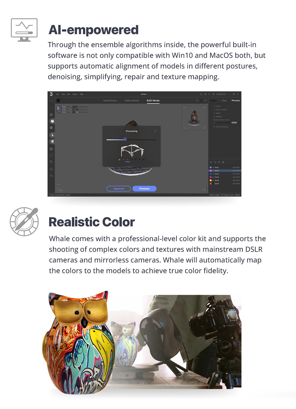 3DMakerpro Whale 3D Scanner Premium Edition, Dual Core, 0.05mm Accuracy, 0.2mm Resolution, 10fps Frame Rate, No Marker Scanning, 530x370mm Single Capture Range, with Turntable