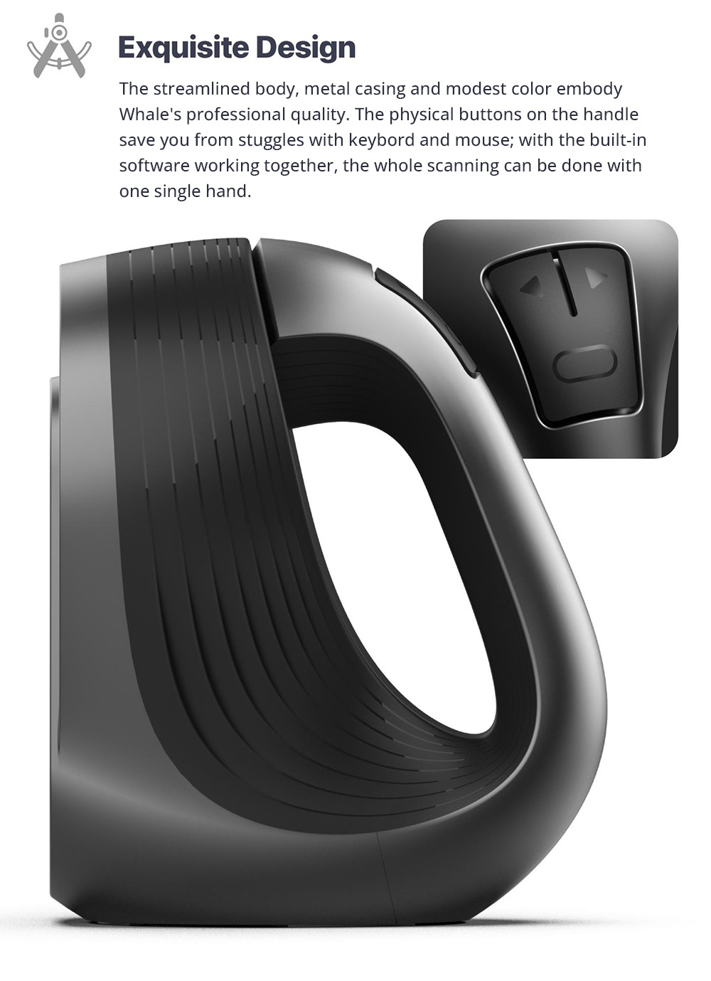 3DMakerpro Whale 3D Scanner Premium Edition, Dual Core, 0.05mm Accuracy, 0.2mm Resolution, 10fps Frame Rate, No Marker Scanning, 530x370mm Single Capture Range, with Turntable