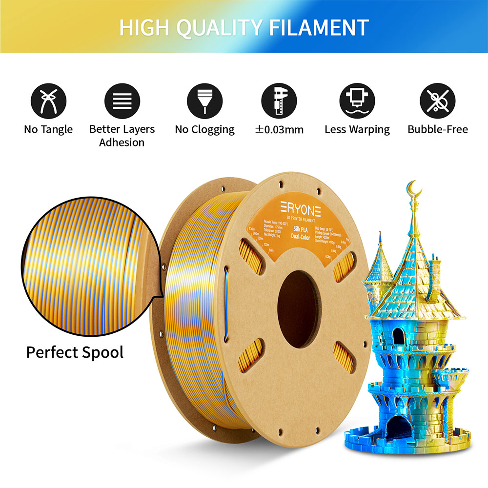 ERYONE Dual Color Silk PLA Filament 1kg - Gold & Blue