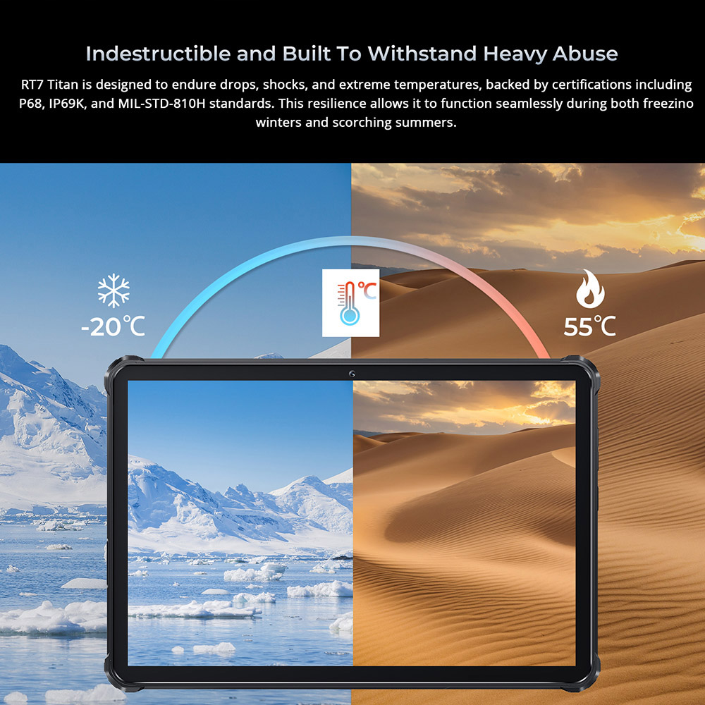 Tablette robuste OUKITEL RT7 Titan 5G, 10,1 pouces 1920x1200, MTK Dimensity 720 (MT6583), 12 Go + 12 Go de RAM 256 Go de ROM, résistant à l'eau/à la poussière/aux chocs, 32000 mAh, charge rapide 33 W, charge inversée, Wi-Fi BT Type-C TF, empreinte digitale, GPS Galileo Glonass, Android 13 - Bleu