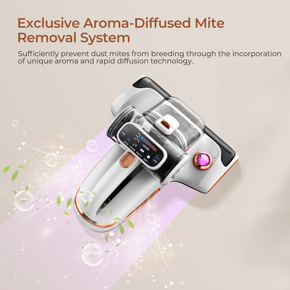 JIGOO T600 Dual-Cup Smart Mite Cleaner Bed Vacuum Cleaner with Aroma-Diffuser System, 700W 15KPa Suction, Dust Mite Sensor, UV Light, Ultrasonic Tech, 99.99% Mites Removal, US Plug - White