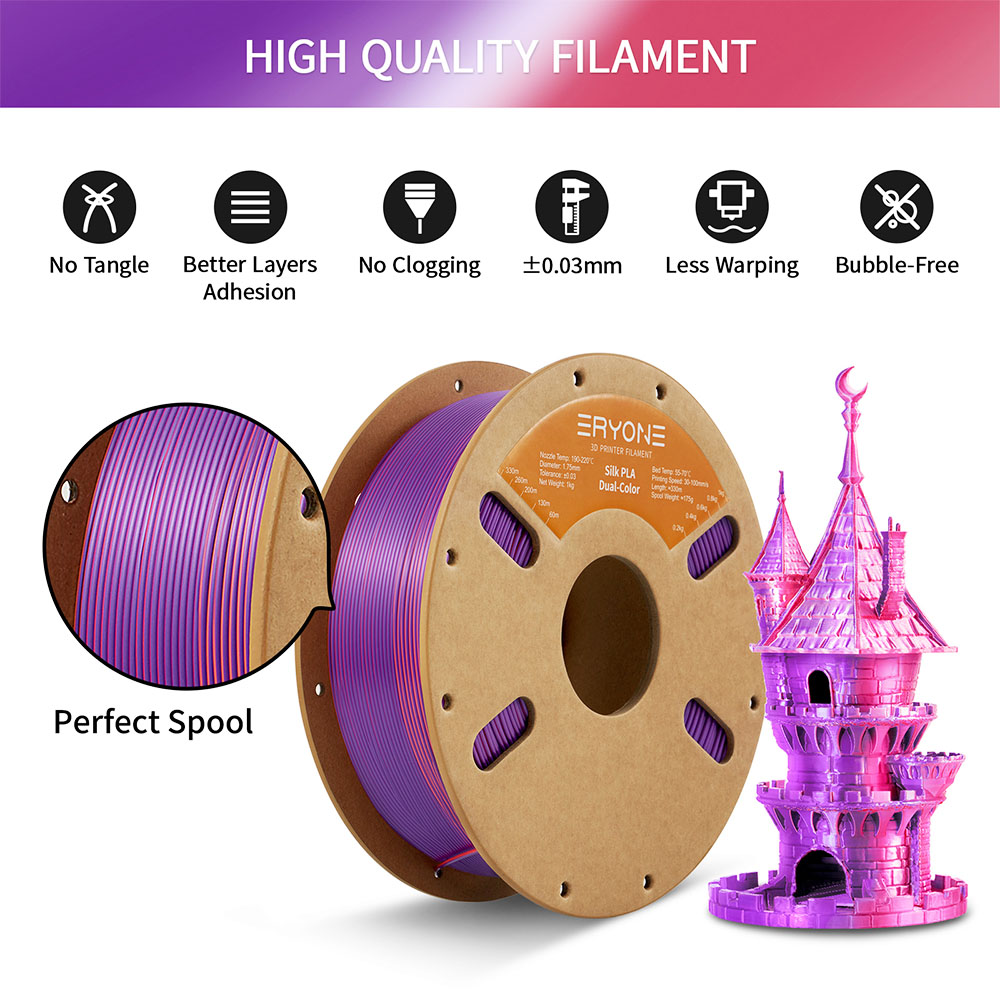 5kg ERYONE Dual Color Silk PLA Filaments - (1kg Rose Red & Light Blue + 1kg Dark Green & Black + 1kg Black & Purple + 1kg Orange Red & Purple + 1kg Gold & Blue)