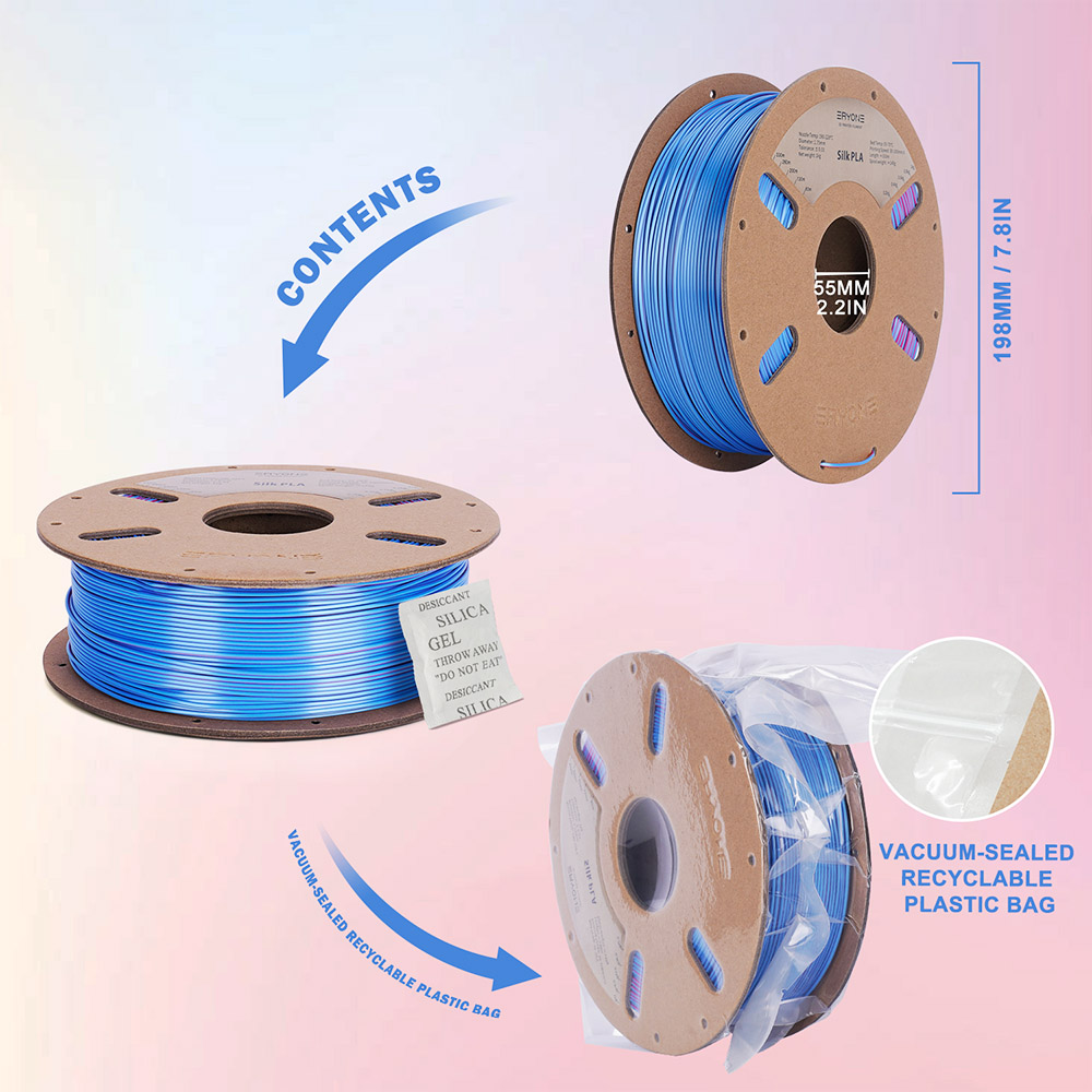 ERYONE Dual Color Silk PLA Filament 1kg - Rose Red & Light Blue