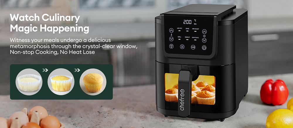 Chefree AFW01 6 in 1 Air Fryer Toaster, kapacita 5 l, výkon 1500 W, rýchla cirkulácia vzduchu, viditeľné okienko, dotykový LED displej, viac ako 100 receptov online