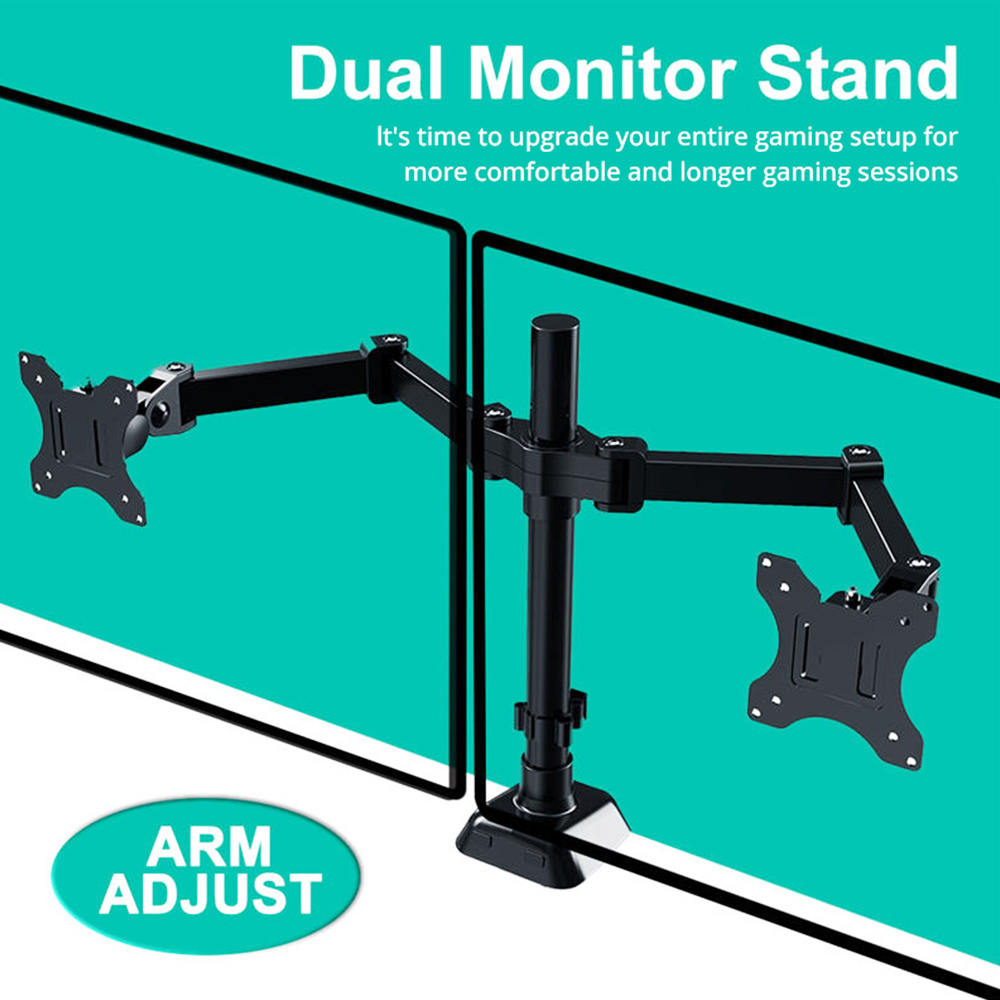 Adjustable Dual Monitor Stand Desktop Computer Monitor Arm Screen Mount - Black