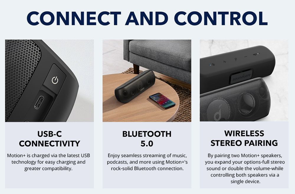 Anker Soundcore Motion+ Bluetooth Speaker,  Hi-Res 30W Audio, IPX7 Waterproof, Bluetooth 5.0