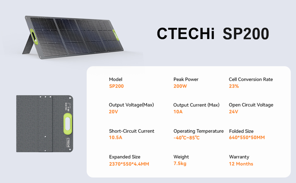 CTECHi SP-200 200W skladací solárny panel