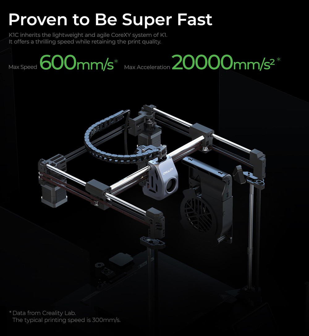 Creality K1C 3D Printer, 600mm/s Max Speed, Auto Leveling, AI Camera, Quick Swap Nozzle, All Metal Extruder, Prints Carbon Fiber, Air Filter and Silent Mode
