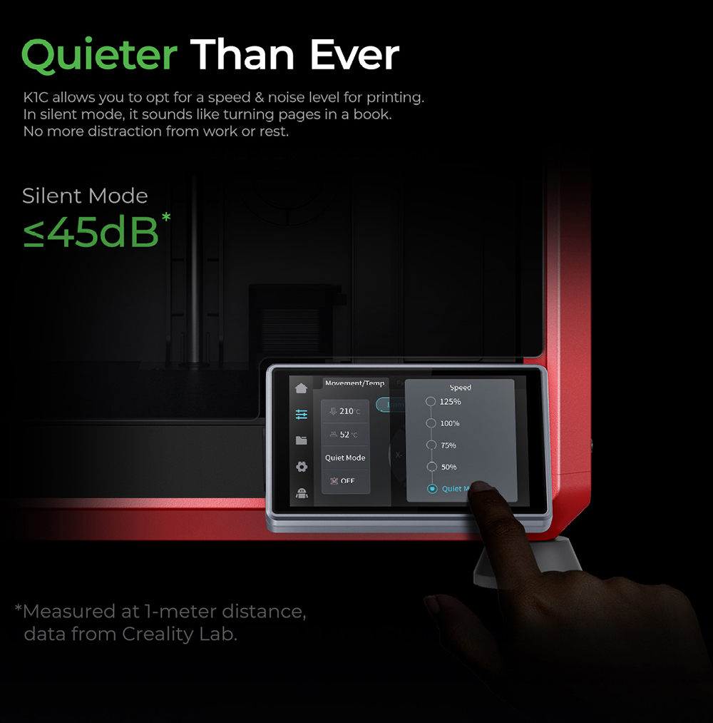 Creality K1C 3D Printer, 600mm/s Max Speed, Auto Leveling, AI Camera, Quick Swap Nozzle, All Metal Extruder, Prints Carbon Fiber, Air Filter and Silent Mode