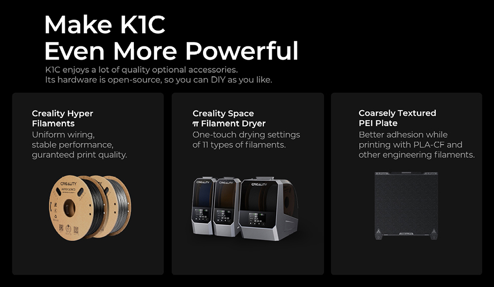 Creality K1C 3D Printer, 600mm/s Max Speed, Auto Leveling, AI Camera, Quick Swap Nozzle, All Metal Extruder, Prints Carbon Fiber, Air Filter and Silent Mode