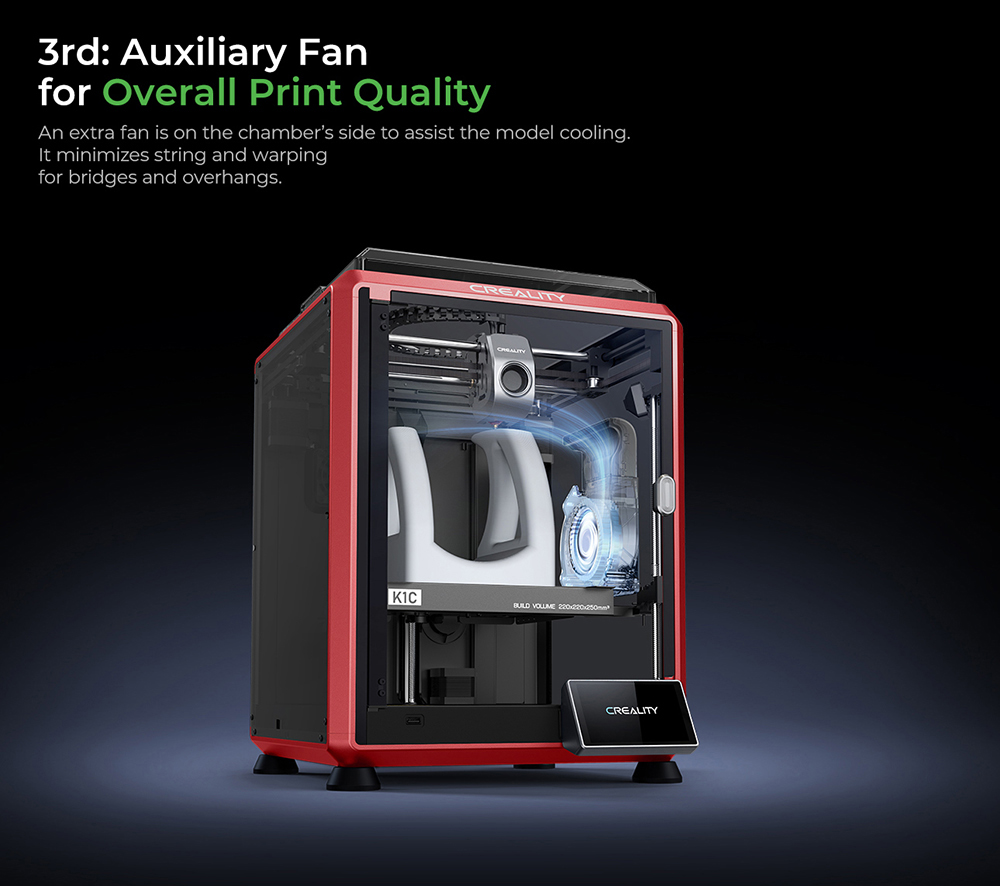 Creality K1C 3D Printer, 600mm/s Max Speed, Auto Leveling, AI Camera, Quick Swap Nozzle, All Metal Extruder, Prints Carbon Fiber, Air Filter and Silent Mode