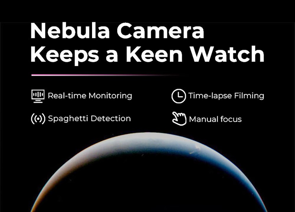 Kamera Creality Nebula, rozlíšenie 1920x1080, monitorovanie v reálnom čase, časozberné snímanie, nastaviteľné zaostrenie, pre Creality Sonic Pad / Nebula Pad / Ender-3 V3 KE / CR-10 SE