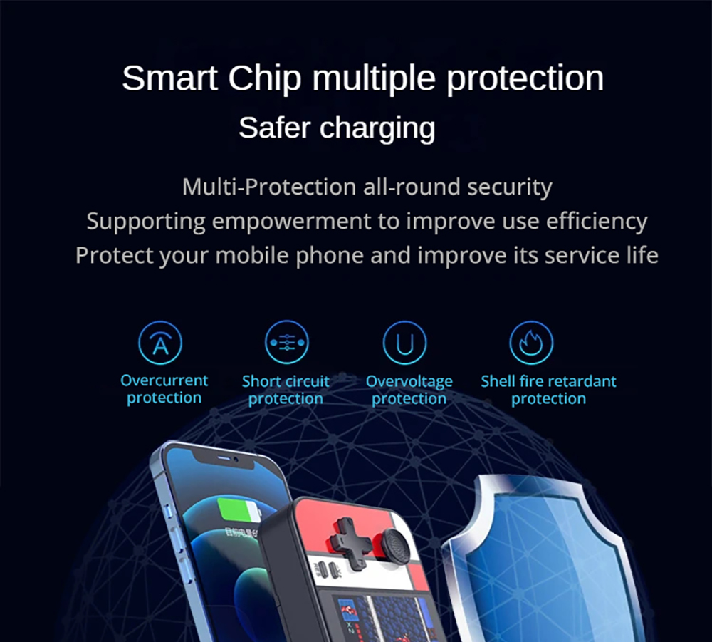 D41 2-in-1 Handheld Game Console Power Bank, 3.5 inch LCD Screen, 500 Games, Built-in USB Cable and 3 Date Cables for Mobile Phone Charging, Support Dual Gamepads Connection and HD Output, 8000mAh Battery - Black+Red+Blue