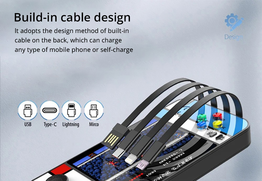 D41 2-in-1 Handheld Game Console Power Bank, 3.5 inch LCD Screen, 500 Games, Built-in USB Cable and 3 Date Cables for Mobile Phone Charging, Support Dual Gamepads Connection and HD Output, 8000mAh Battery - White+Red+Blue
