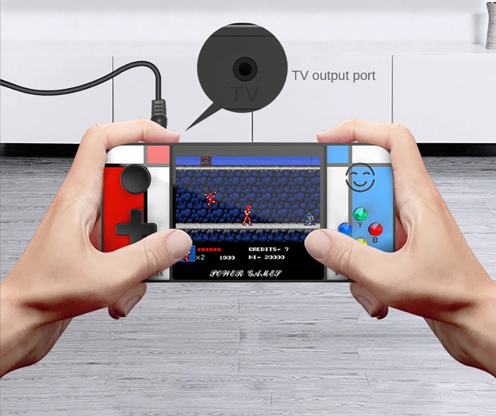 D41 2-in-1 Handheld Game Console with 2 Gamepads Power Bank, 3.5 inch LCD Screen, 500 Games, Built-in USB Cable and 3 Date Cables for Mobile Phone Charging, Support Dual Gamepads Connection and HD Output, 8000mAh Battery - Black+Red+Blue