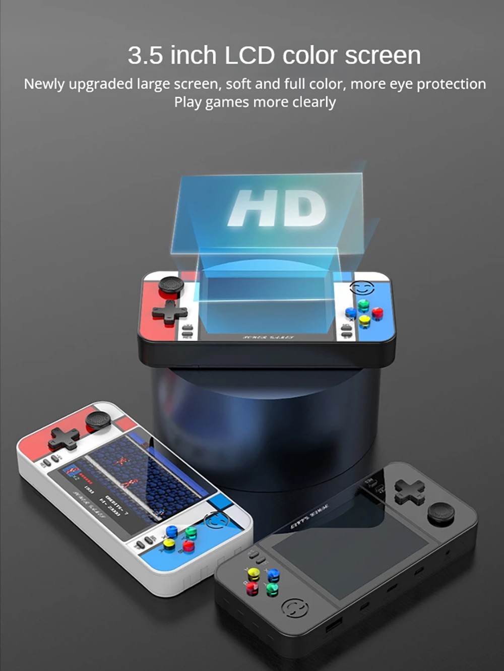 D41 2-in-1 Handheld Game Console with 2 Gamepads Power Bank, 3.5 inch LCD Screen, 500 Games, Built-in USB Cable and 3 Date Cables for Mobile Phone Charging, Support Dual Gamepads Connection and HD Output, 8000mAh Battery - Black+Red+Blue