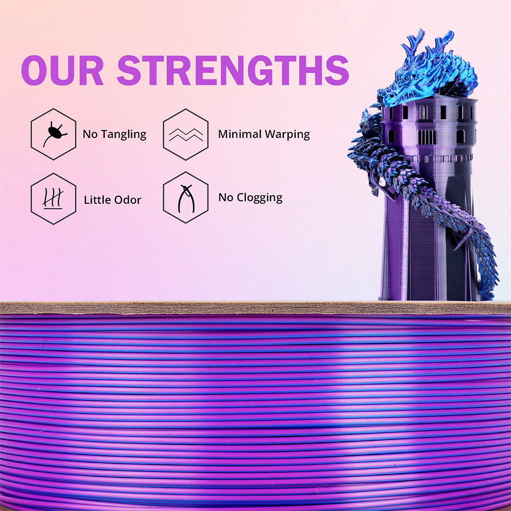 ERYONE Triple-Color Silk PLA Filament 1kg - Black & Blue & Purple