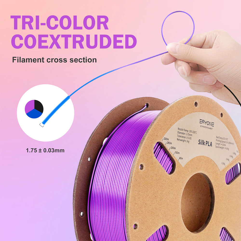 ERYONE Triple-Color Silk PLA Filament 1kg - Black & Blue & Purple