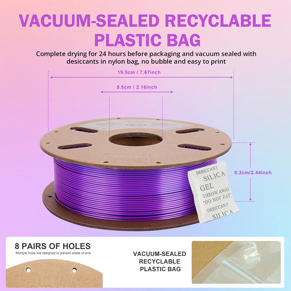ERYONE Triple-Color Silk PLA Filament 1kg - Black & Blue & Purple