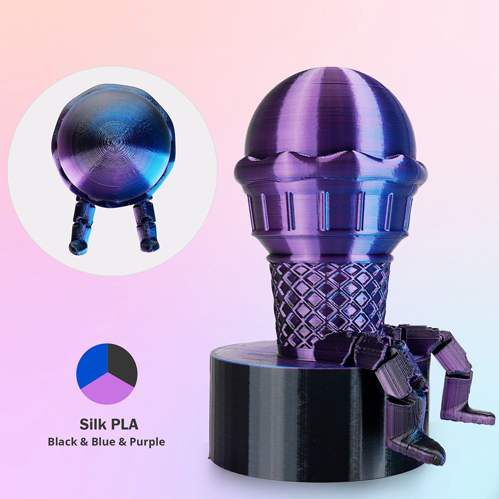 ERYONE Triple-Color Silk PLA Filament 1kg - Black & Blue & Purple