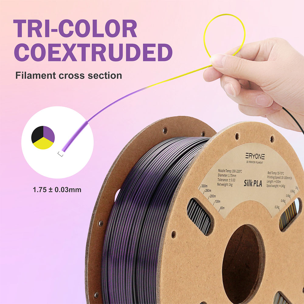 ERYONE Triple-Color Silk PLA Filament 1kg - Black & Gold & Purple