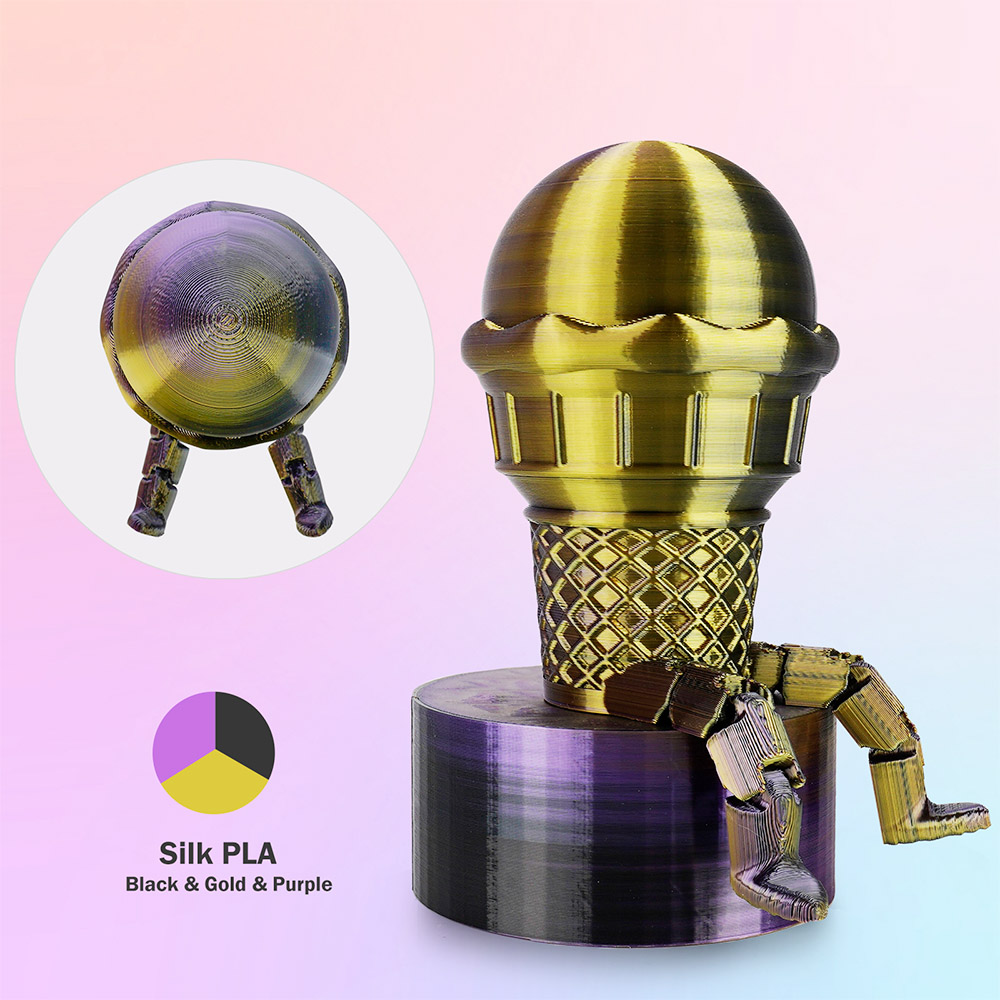 ERYONE Triple-Color Silk PLA Filament 1kg - Black & Gold & Purple