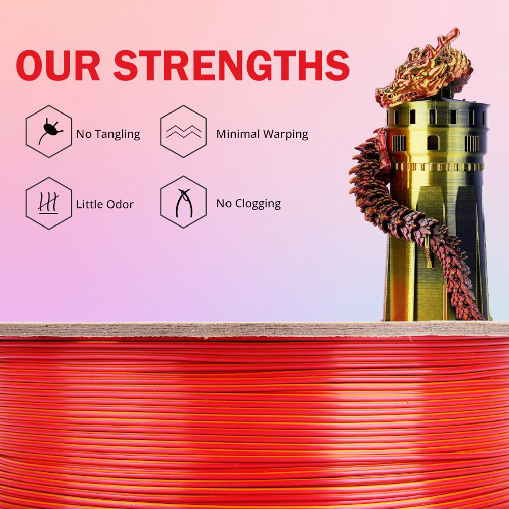 ERYONE Triple-Color Silk PLA Filament 1kg - Black & Red & Gold