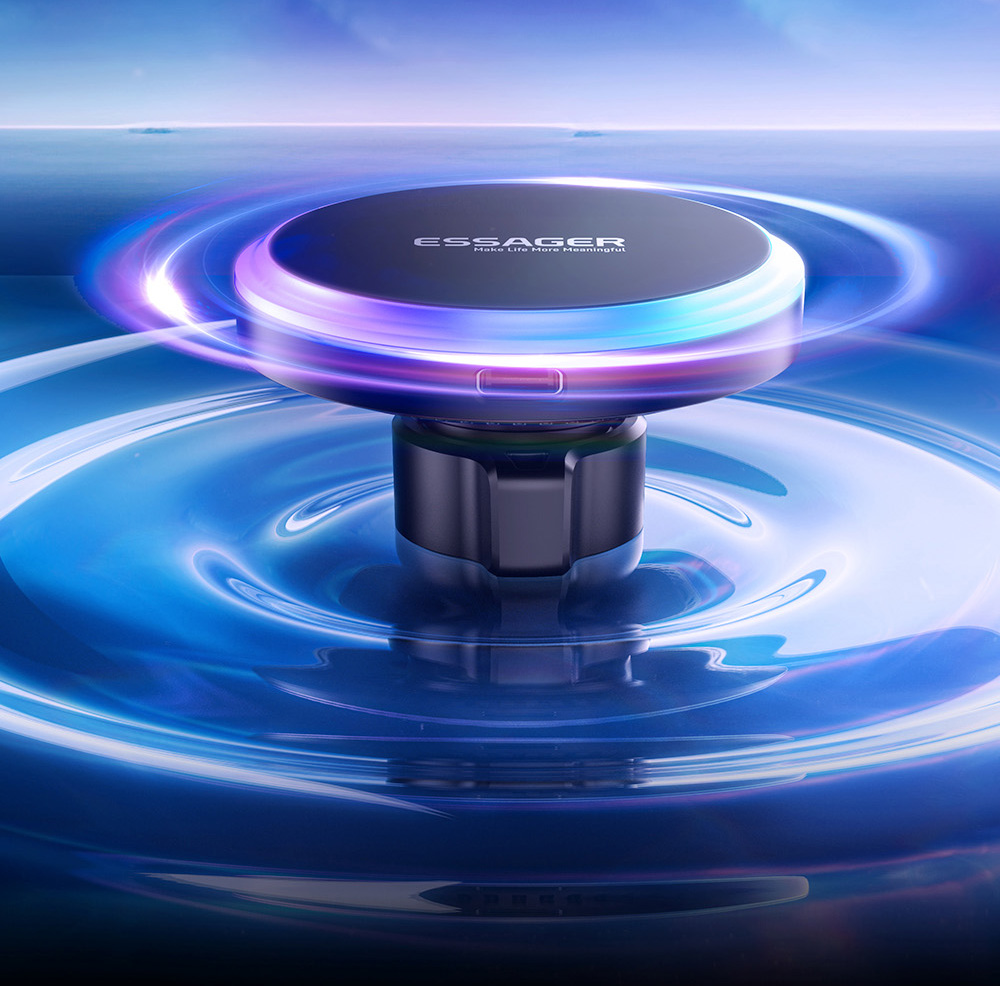 ESSAGER 15W RGB Magnetic Wireless Charger Car Holder, for iPhone 15 14 Pro Max Samsung Xiaomi Smartphone