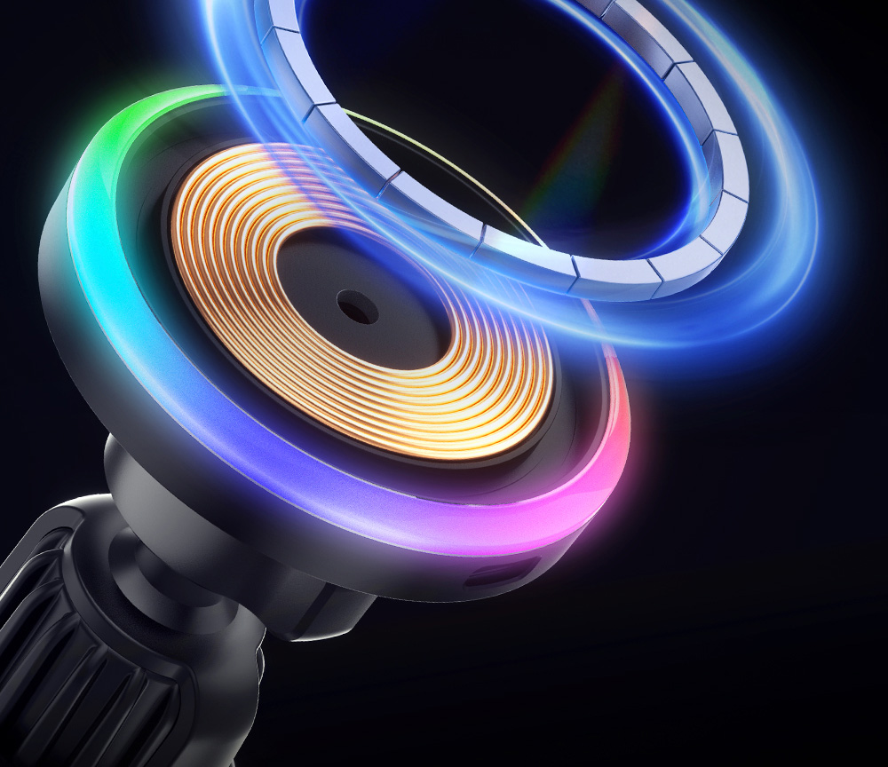 ESSAGER 15W RGB Magnetic Wireless Charger Car Holder, for iPhone 15 14 Pro Max Samsung Xiaomi Smartphone
