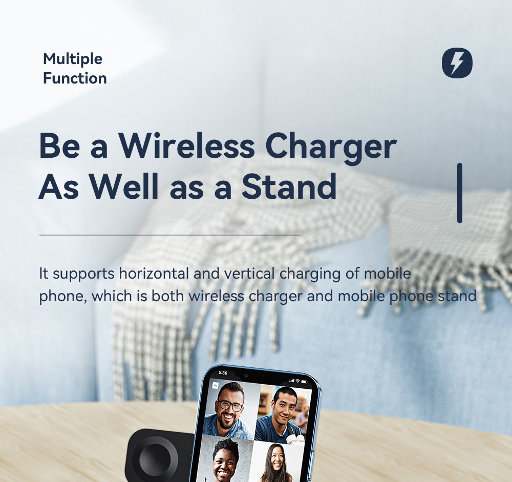 ESSAGER 4 in 1 Desktop Wireless Charger Phone Stand, PD 15W Fast Charging, for iPhone 15 / Huawei / Samsung / Apple Watch Pencil / Airpods