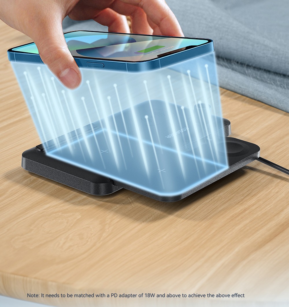 ESSAGER 4 in 1 Desktop Wireless Charger Phone Stand, PD 15W Fast Charging, for iPhone 15 / Huawei / Samsung / Apple Watch Pencil / Airpods