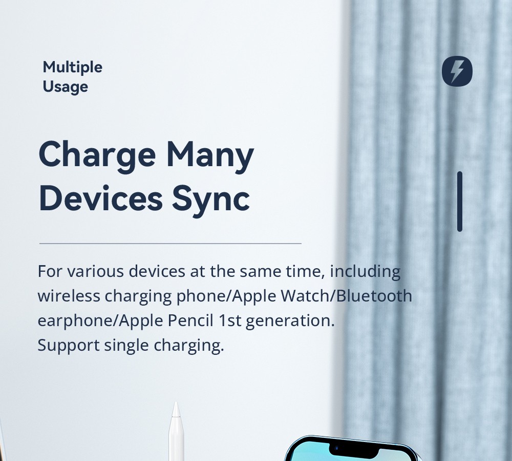 ESSAGER 4 in 1 Desktop Wireless Charger Phone Stand, PD 15W Fast Charging, for iPhone 15 / Huawei / Samsung / Apple Watch Pencil / Airpods