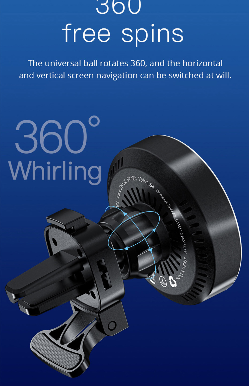 ESSAGER Qi 15W RGB Magnetic Car Phone Holder Wireless Charger for iPhone 14 13 Pro Max Samsung Universal - Air Outlet Type