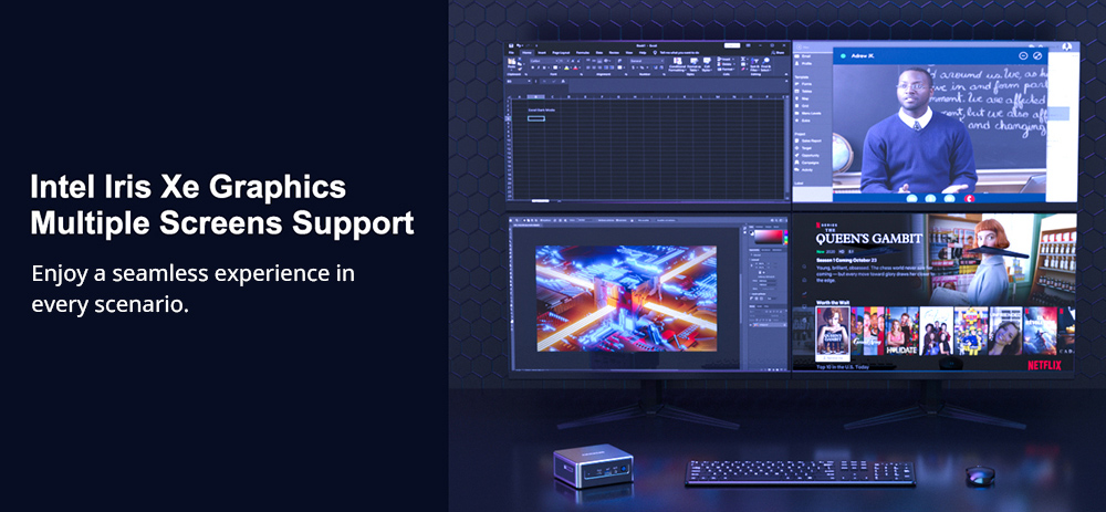 GEEKOM IT11 Mini PC, Intel Core i7-11390H 4 Cores Up to 5.0GHz, 32GB RAM 1TB SSD, 1*HDMI+1*Mini DP+2*USB 4.0 8K UHD 4 Screens Display, WiFi 6 Bluetooth 5.2, 3*USB 3.2 1*SD Card Reader 1*RJ45 1*3.5mm Headphone Jack