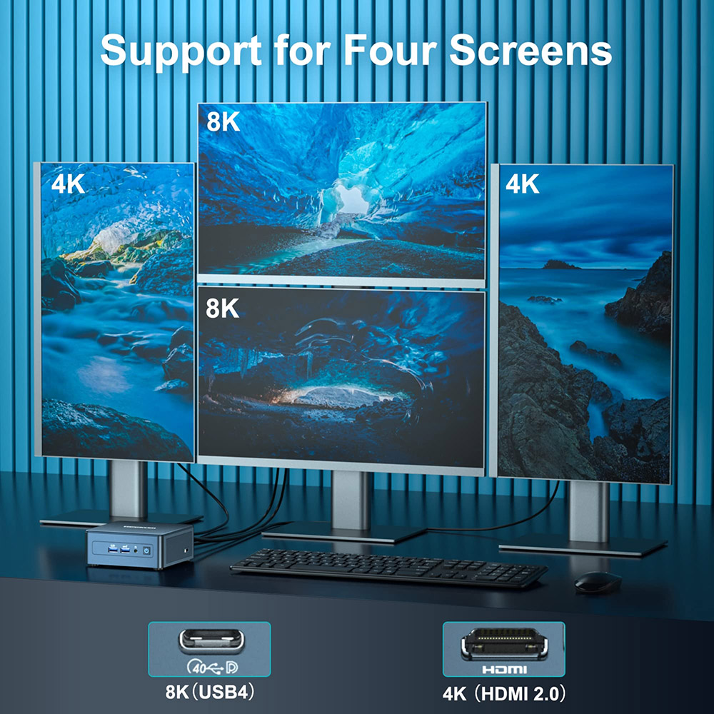 GEEKOM IT12 Mini PC, Intel i5-12450H 8 jadier až 4,40 GHz, 16 GB RAM 512 GB SSD, 2*USB 4 2*HDMI 2.0 8K+4K Quad Screen Display, WiFi 6E Bluetooth 5.2, 3*USB 3.2 1*USB 2.0 1*Čítačka kariet SD 1*2.5Gbps LAN 1*3,5 mm konektor pre slúchadlá