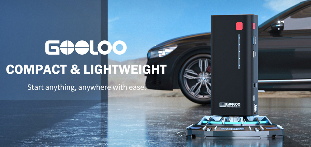 GOOLOO GE1200 Jump Starter, špičkový prúd 2000 A, kapacita batérie 13200 mAh, 12V automatický posilňovač batérie, LED svetlo
