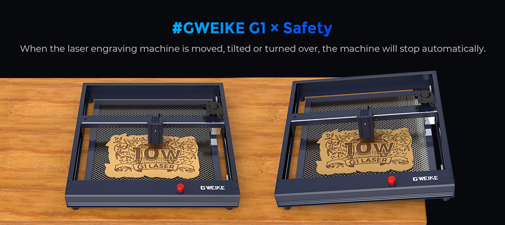 Gweike G1 10W laserová gravírovacia fréza, vzduchový asistent, laserový bod 0,08x0,06 mm, rýchlosť 400 mm/s, 0.01mm presnosť gravírovania, podpora Lightburn, 410x310mm